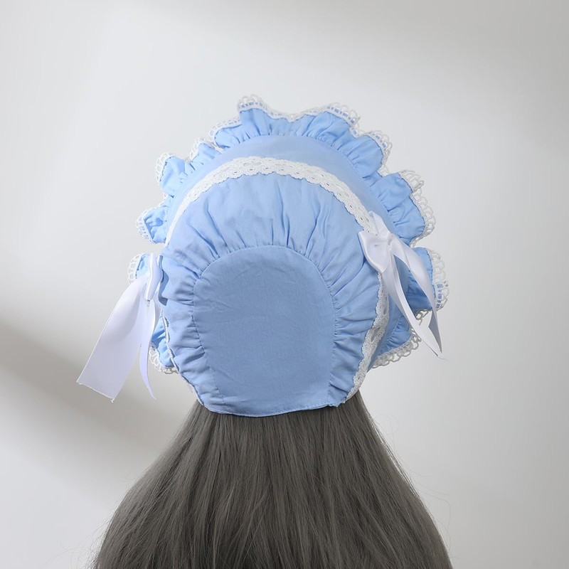 Victorian White Lace Bonnet Hat for Women Ladies Handmaid Medieval