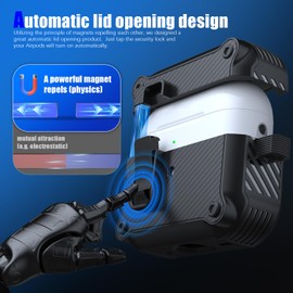 RFUNGUANGO AirPods Pro 2nd /1st Generation Case Cover, Automatic Pop-up Carbon Fiber Case with Secure Lock Clip, Full Body Shockproof Hard Shell Protective Case for (2023/2022/2019)-Black