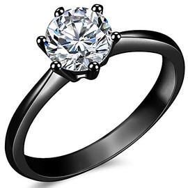 1.0 Carat Classical Stainless Steel Solitaire Engagement Ring (Black, S)