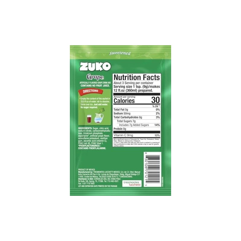 ZUKO Grape Flavored Drink Concentrate 43.2 Ounce Vitamin C Refreshing