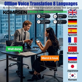 AI Language Translation Earbuds,LCD Touchscreen Real Time Language Translator Earbuds 144 Languages,Open Ear Headphones Comfort Fit iOS and Android, Ideal for Travel Business & Sports(Black)