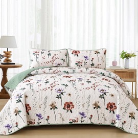 Anibedding Floral Quilt Set King,3 Pieces Red & Purple Flower Pattern Bedspread with 2 Pillowcases, Reversible Lightweight Bedding Sets King (104"x90")