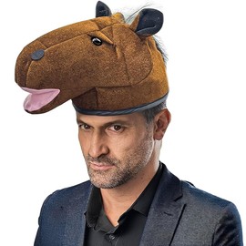 Horse Hat | Horse Hair Hat | Horses Head Costume Hats | Horses Heads Cap | Plush Horses Head | Horse's Mane Costume | Pony Costumes | Farm Animal Costume Accessories | Brown | Standard Size