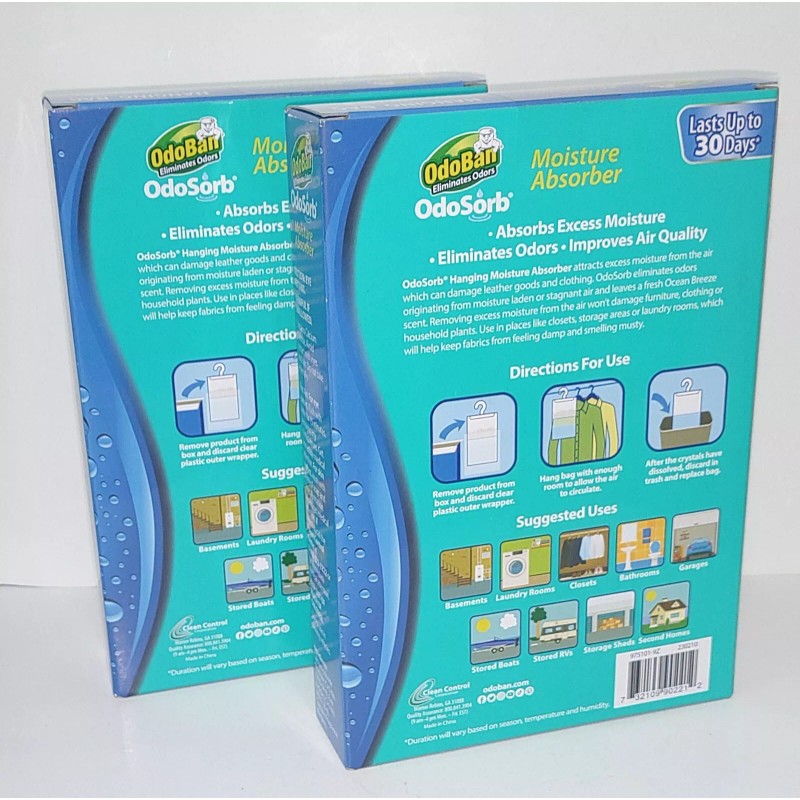 OdoBan Eliminates Odors OdoSorb Moisture Absorber Ocean Breeze Hanging Bags