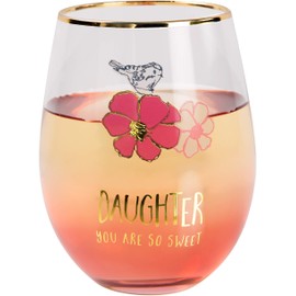 Pavilion Gift Company 18 Oz Ombre Pink Bottom with Gold Rim Stemless Wine Glass