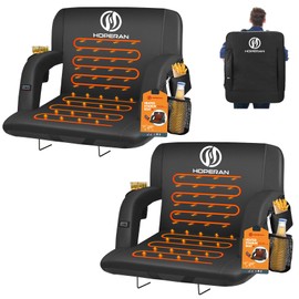 HOPERAN 25" 2pcs Heated Stadium Seats for Bleachers with Back Support, 3 Levels Heated Bleacher Seat with Backrest, Portable Heated Stadium Chairs with Back and Cushion for Outdoor Games Sports