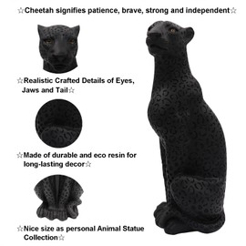 Polyroyal Cheetah Statue - Black Panther Leopard 11”H Resin Modern Animal Sculpture Figurine for Desktop Table Top Decor