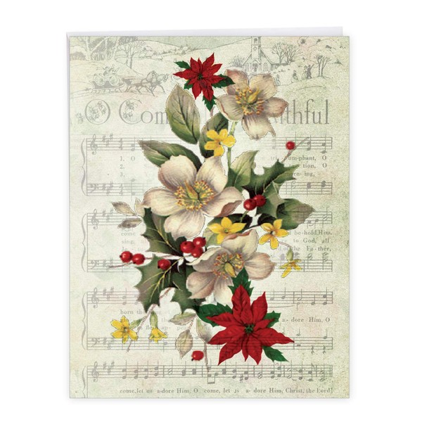 The Best Card Company - Jumbo Holiday Thank You Card (8.5 x 11 Inch) - Festive Holiday Notecard, Vintage Christmas Carol Song Sheets - Holly Notes J6650DXTG