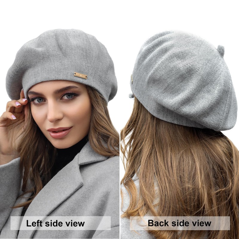 Braxton Grey - Warm Lined Wool Angora Knit Berets -