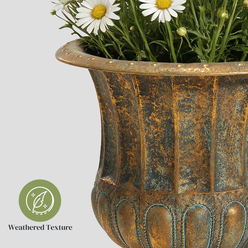Worth Garden 24.5" H. Metal Urn Planters 1-Pack - Bronze