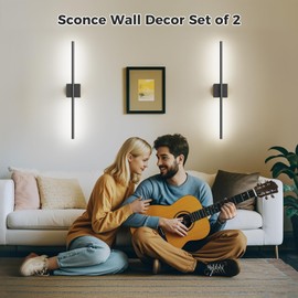 L LOHAS LED Battery Operated Wall Sconces Set of 2, Battery Wall Sconce 10000mAh, Black Rechargeable Sconces 6000K, 28.3 Inch Wireless Wall Lights, Sconce Wall Decor for Bedroom, Living Room