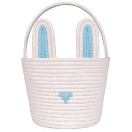 Poschnor Easter Basket for Gifts, Empty Cotton Bunny Basket Bin with Handles, Baby Toy Storage Organizer, Blue/White