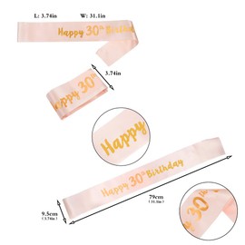 Bohoman Rose Gold Happy 30th Birthday Sash and 30 Birthday Tiara Rhinestone Crown Headband for 30 Birthday Gift Party Accessories 30th Birthday Decoration Girls Women
