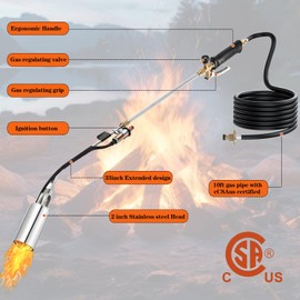 Hordolry Propane Torch Weed Burner Kit, 1,800,000 BTU Flame Thrower with 10FT Hose & Self-Igniter and Bag, Multi-Use for Snow Melting, Outdoor Cookig