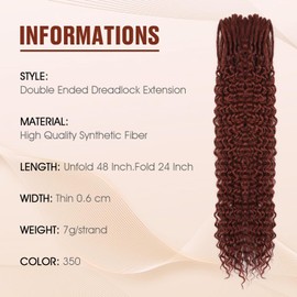 WIGNEE Wavy Double Ended Dreadlock Extensions 20 Strands Red DE Dreadlock Extensions Curly Ends Dreads Extensions 24 Inch Handmade Dreadlock Extension for Women and Men(350)