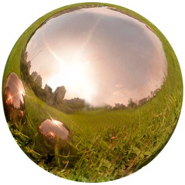 Nerien 10inch Gazing Ball, Stainless Steel Garden Mirror Globe, Polished Ornament Sphere, Hollow Floating Reflective Hemisphere, Home Outdoor Pond Housewarming Swimming Pool Decoration Gift, Rose Gold