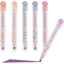 Daphilly Double-headed Highlighter Markers, 6Pcs of 12 Flat Heads, Cute Light Color Eye Protection Highlighters, Bright and Vintage Markers for Office Supplies (Double-headed)