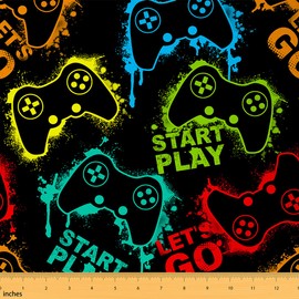 Gaming Fabric by The Yard Hippie - Modern Gamepad Decorative Fabric, Colorful, Outdoor, Waterproof, 2 Yards, Multicolor