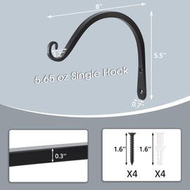 Gtongoko Gtongoko 2 Pack 8 Inch Plant Hangers Outdoor Metal Hanging Plant Bracket Bird Feeder Plant Hooks for Hanging Flower Basket, Wind Chimes, Solar Lanterns, Black