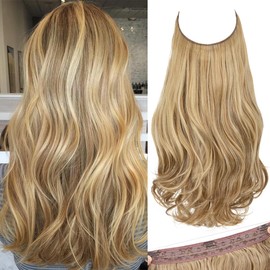 SARLA SARLA Invisible Wire Hair Extensions with 3 Clips Long Wavy Curly Synthetic Hairpiece for Women Adjustable Transparent Headband 16 Inch Sahara Beige