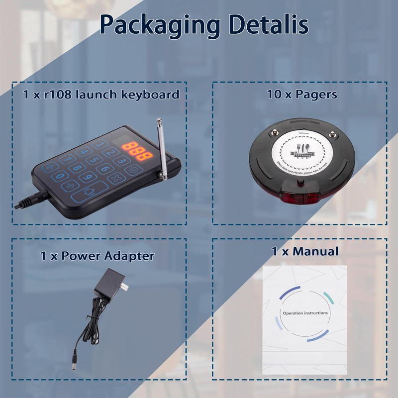 YYCALLING Pager System,Restaurant Buzzers Long Range,Set Vibration,10 Coaster Pagers for