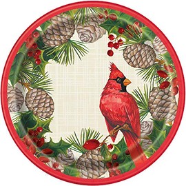 Red Cardinal Christmas Round Dessert Plates - 7" (Pack of 8) - Festive Design for Holiday Celebrations - Perfect for Family Gatherings and Parties