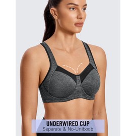SYROKAN High Impact Sports Bras for Women High Support Unlined Underwire Racerback No Uniboob Workout Bra Heather Grey 36B