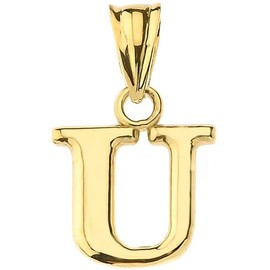 10K Yellow Gold Fine Mini Dangling Initial A-Z Charm 1/2" Pendant - Letter U