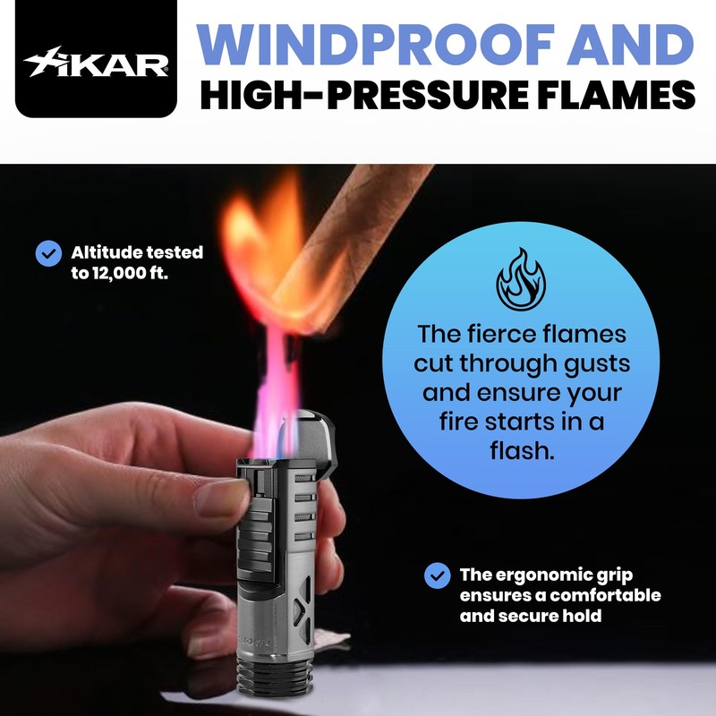 XIKAR Tactical Single-Jet Lighter, Gunmetal and Black - Powerful Flame,