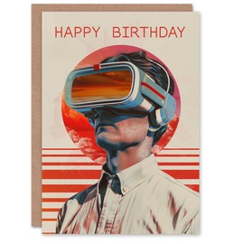 Artery8 Birthday Card Retro Future VR Gaming Portrait For Him Man Male Dad Brother Son Dad Grandad Greeting Card