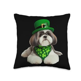 Shih Tzu Dog St Patrick's Day Shamrock Saint Paddy's Owner Throw Pillow