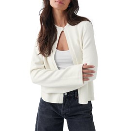Saodimallsu Womens Lightweight Cardigans Open Front Long Sleeve One Button Casual Crewneck Loose Knit Shrug Sweater White