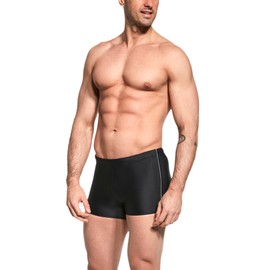 Aquarti Men's Swimming Trunks Short with Contrast Piping, black/grey