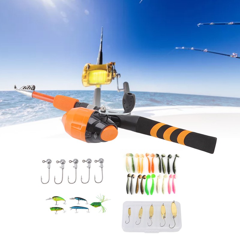 1.5m Kids Fishing Pole Orange Mini Portable Retractable Foldable Beginner