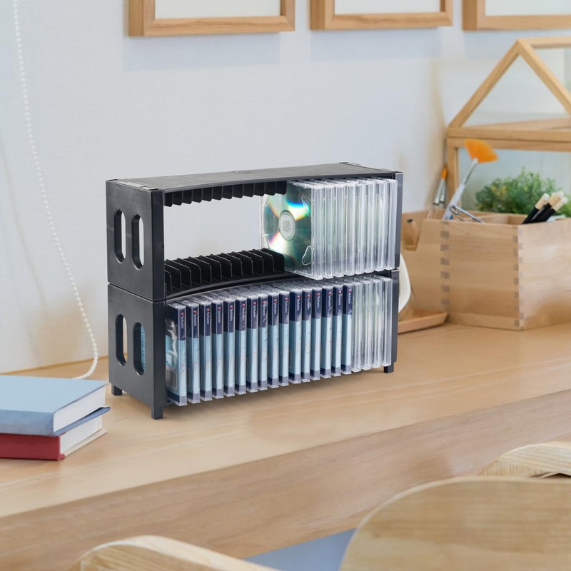 alavisxf xx CD Storage Rack, Upgrade 2 Pack Stackable ABS