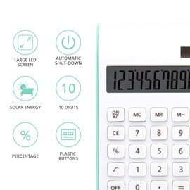 Teal Calculator, Green Office Supplies and Accessories, 10 Digit Solar Base Office Calculator, Desktop Calculator with Dual Power Function and Large LCD Display, Teal Office Supplies