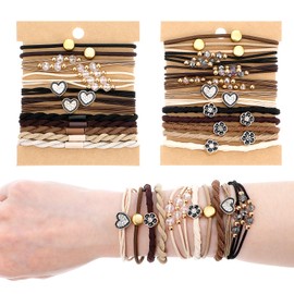 25pcs Boho Hair Tie Bracelets for Women Girls,Ymapinc 5 Styles Adjustable No Damage Elastic Hair Accessories, Non-Slip Ponytail Holders for ThinHair