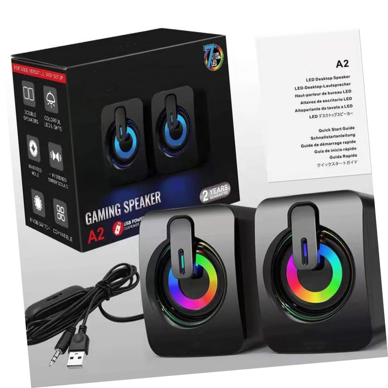 TEHAUX 1Pair Gaming Speakers with Subwoofer USB Wired Desktop Soundbox