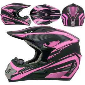 Motocross Helmet,Adult &Youth Trend Full Face Helmet,ATV Motorcycle Helmet,Dirt Bike Downhill Off-Road Mountain Bike Helmet,DOT Certified,4-Piece Set (Pink, XL)