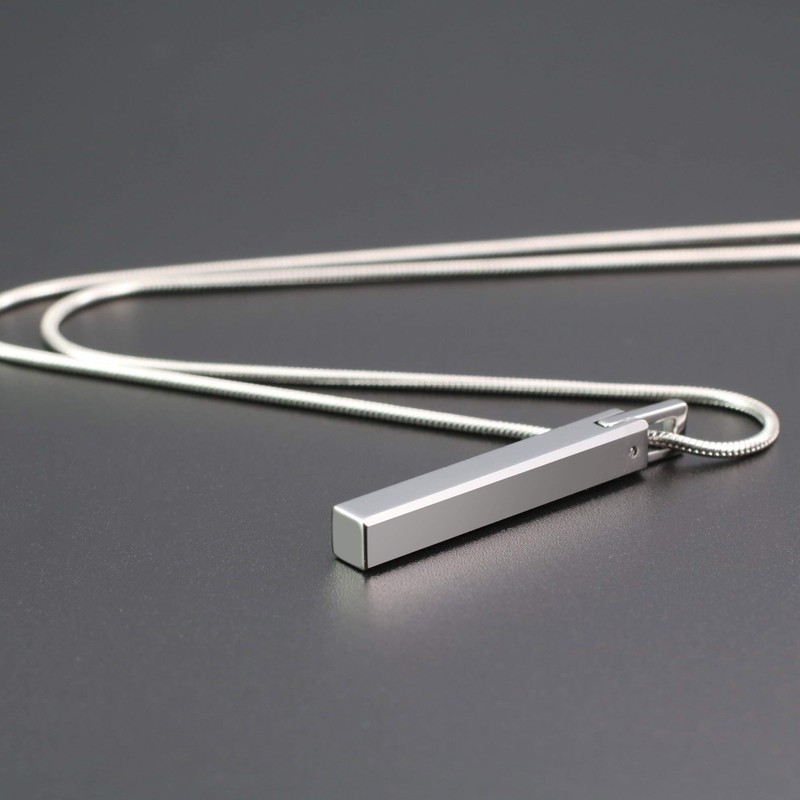 COAI Tungsten Bar Pendant Necklace for Men, Silver Necklace for