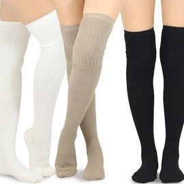 Teehee Women's Fashion Cotton Over The Knee Socks 3 Pair (Knit Cable)