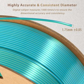 DURAMIC 3D Shiny Silk PLA Filament 1.75mm Blue Green, Shiny Metallic PLA Filament Dimensional Accuracy +/- 0.05 mm 1kg Spool(2.2 lbs)