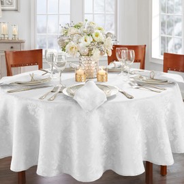 Elrene Home Fashions Caiden Elegance Damask Fabric Tablecloth, 90" Round, White