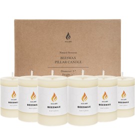 AGLARY 6PCS Beeswax Pillar Candles,Large Handmade Pure Beeswax Candle,Long Lasting Burn Time，Unscented Smokeless，2 * 3",20H, White