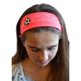 Funny Girl Designs SOCCER BALL Rhinestone Cotton Stretch Headband (Light Pink)