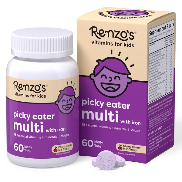 Renzo's Picky Eater Kids Multivitamin with Iron, Dissolving Kids Vitamins