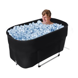 FiueStur Foldable Ice Bath Tub Large Oval Insulated Portable Bath for Athletes Outdoor Indoor Cold Hot Therapy Black