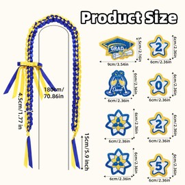9pcs Graduation Leis Set, Class of 2025 Graduation Neck Garland Braided Necklace Star Flower Ribbon Lei Decorations Grad Gifts for High School & College Ceremony Party (Blue Gold)