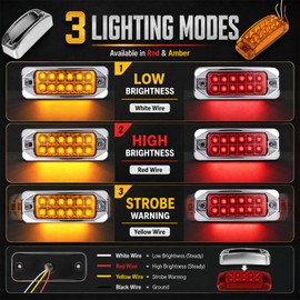 3.5 Inch 2 Red 2 Amber 12 LED Chrome Rectangular Trailer Side Marker Light, Sealed Waterproof LED Trailer Clearance Light for Truck Trailer Golf Cart RV Boat Exterior