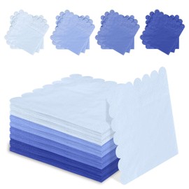 SietDESEO 48 Pieces 3-ply Gradient Blue Napkins Disposable Folded 5 x 5 Inches Scalloped Cocktail Napkins Paper Napkins for Dinner Wedding Birthday Party Blue Dessert Napkins